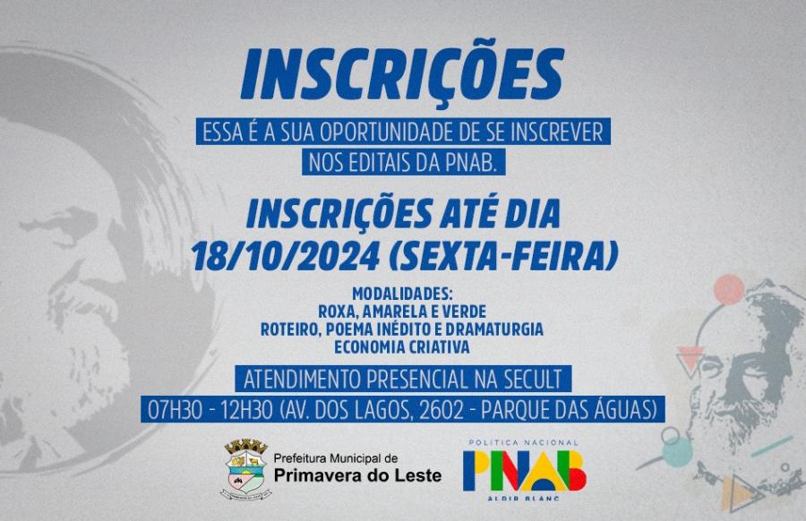 Primavera do Leste: Prazo para inscrição em editais da PNAB de fomento à cultura encerra amanhã (18)