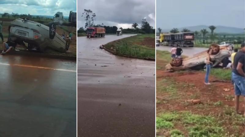 Jucimeira | Veículo capota na BR-364 durante acidente envolvendo cinco pessoas